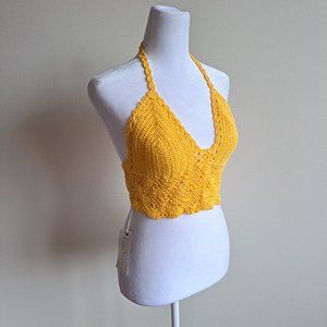 New Laraethnics 100% Cotton Yellow Knit Crop Top One Size